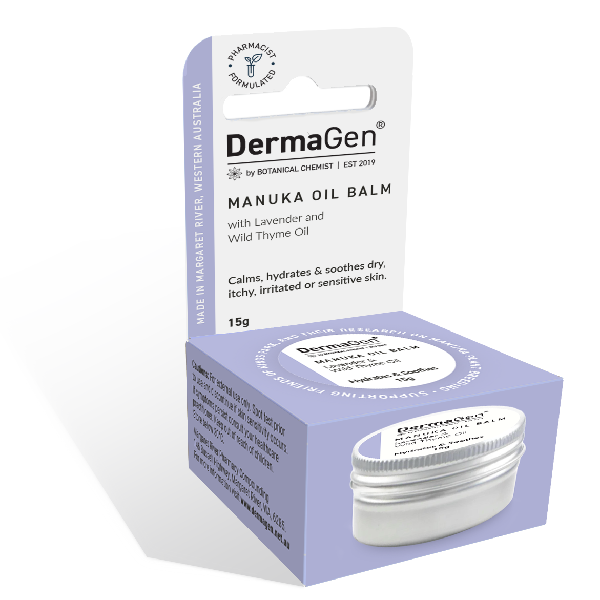 DermaGen Manuka Oil Balm packaging on a white background
