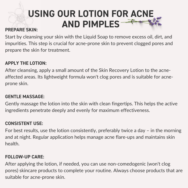By incorporating the Skin Recovery Lotion into your acne care routine, you can effectively manage breakouts, reduce inflammation, and promote healthier skin.