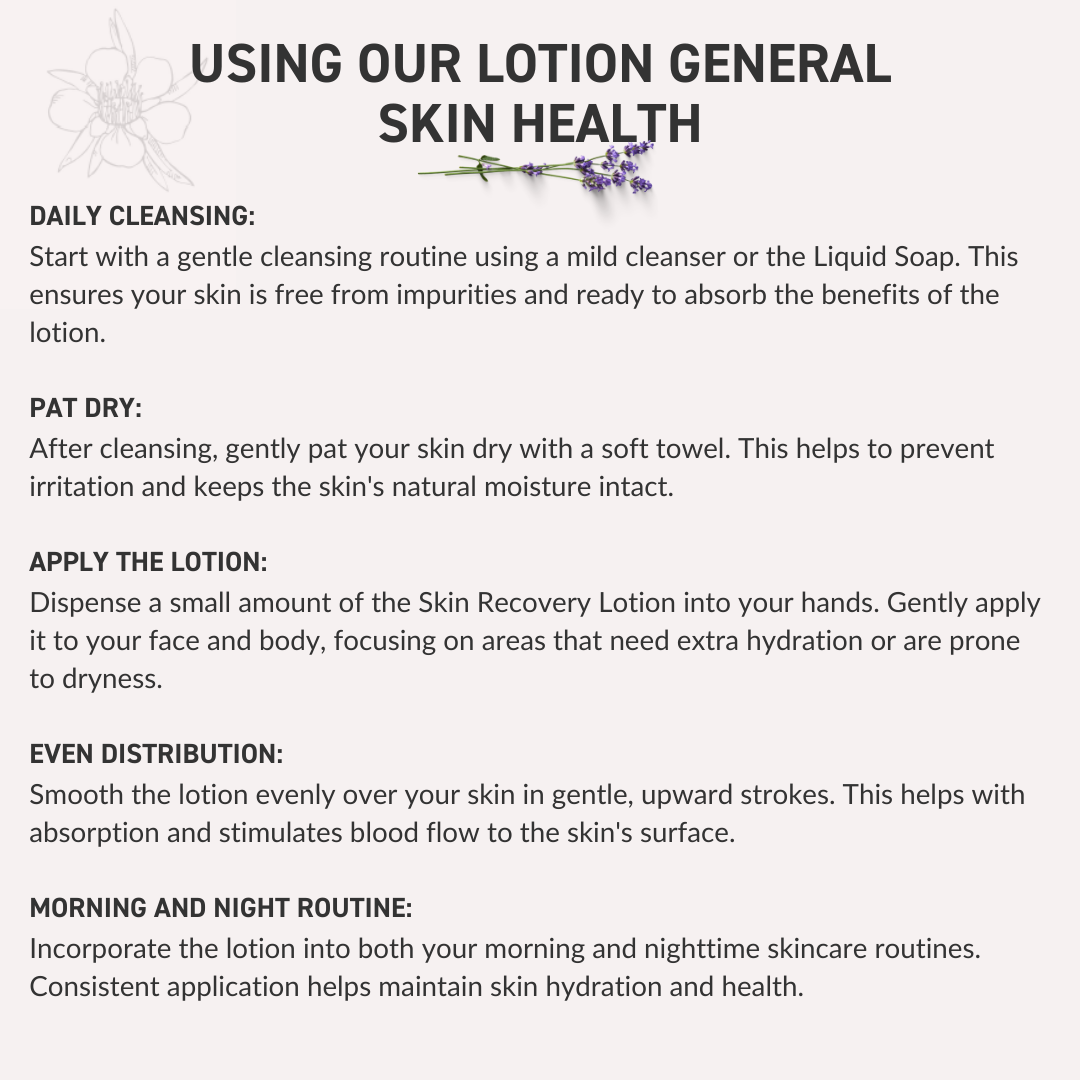 By using the Skin Recovery Lotion as part of your daily skincare routine, you can maintain healthy, hydrated, and radiant skin. Its gentle formula is suitable for all skin types and provides essential nourishment and protection for your skin's overall well-being.