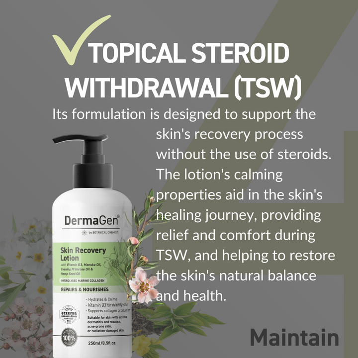 Provides a soothing effect for TSW, supporting skin recovery without steroids. Gentle and calming, aiding in the skin's healing journey.